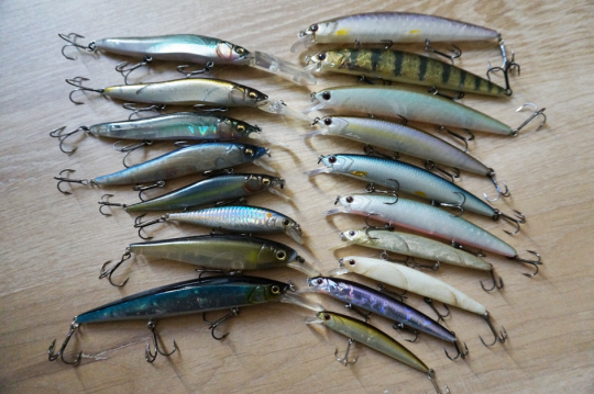 La palette de jerkbait minnows que j'emploie le plus souvent.