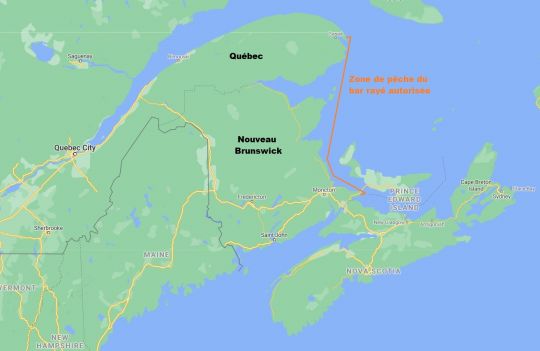 Zone de pêche du bar rayé sur la côté Atlantique du Québec et du Nouveau Brunswick