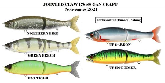 Nouvelles couleurs 2021 du Jointed Claw 178 SS de Gan Craft, distribué par Ultimate Fishing