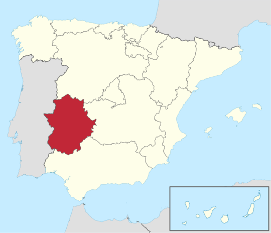 En rouge, la province espagnol de l'Extremadura