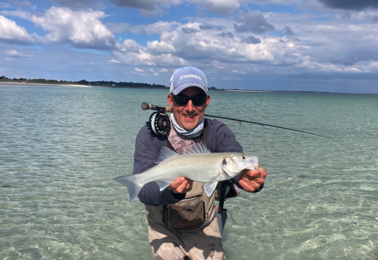 Joli bar pris à vue sur une plage alors qu'il chassait dans le poisson fourrage. Une petite mouche imitant les proies du moment aura fait mouche!