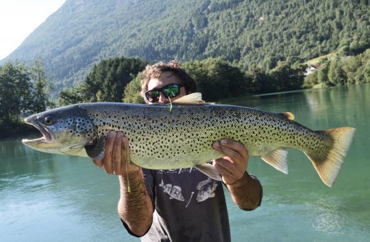 Une &eacute;norme truite de mer de 85cm sur une canne UL!