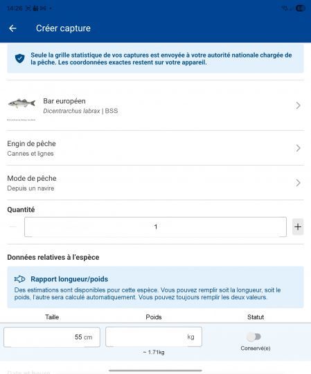 Exemple de d&eacute;claration d'un bar de 55 cm