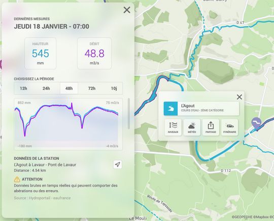 Le compte premium permet d'acc&eacute;der aux hauteurs d'eau et au debit de la station Vigicrue la plus proche.
